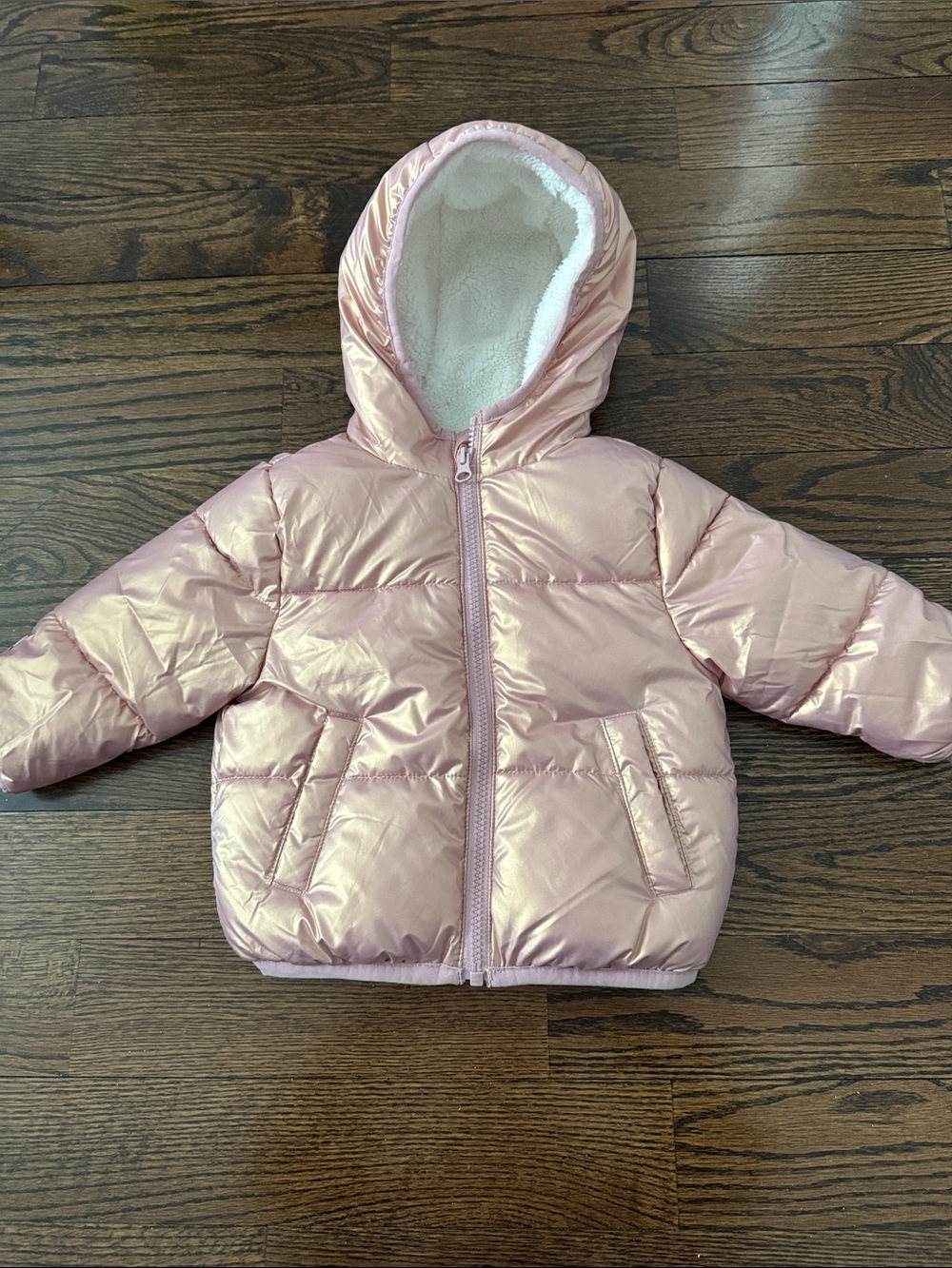 Girls' Shiny Light Pink Puffer Hooded Jacket